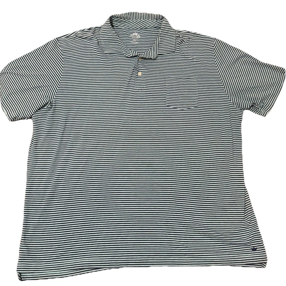 Peter Millar Golf Polo Shirt‎ Mens XXL Green Black Striped Seaside Wash SS